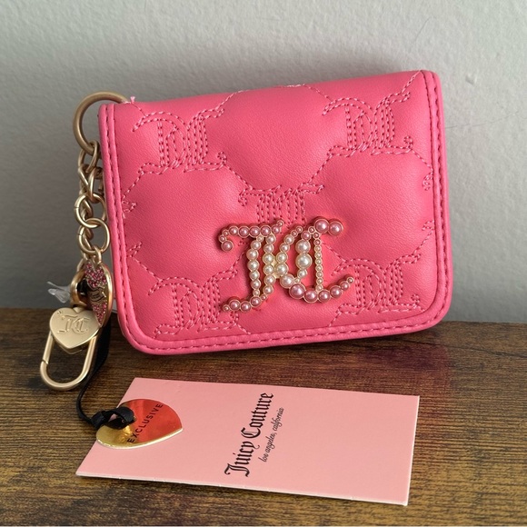 Juicy Couture Handbags - New Juicy Couture Tie the Knot Pink Bifold Wallet Gold Chain JC Card Pouch